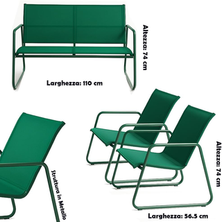 Set Salotto da Giardino con 2 Sedie, Divano e Tavo