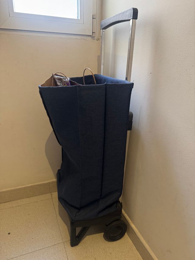 Carrito de compra azul y negro