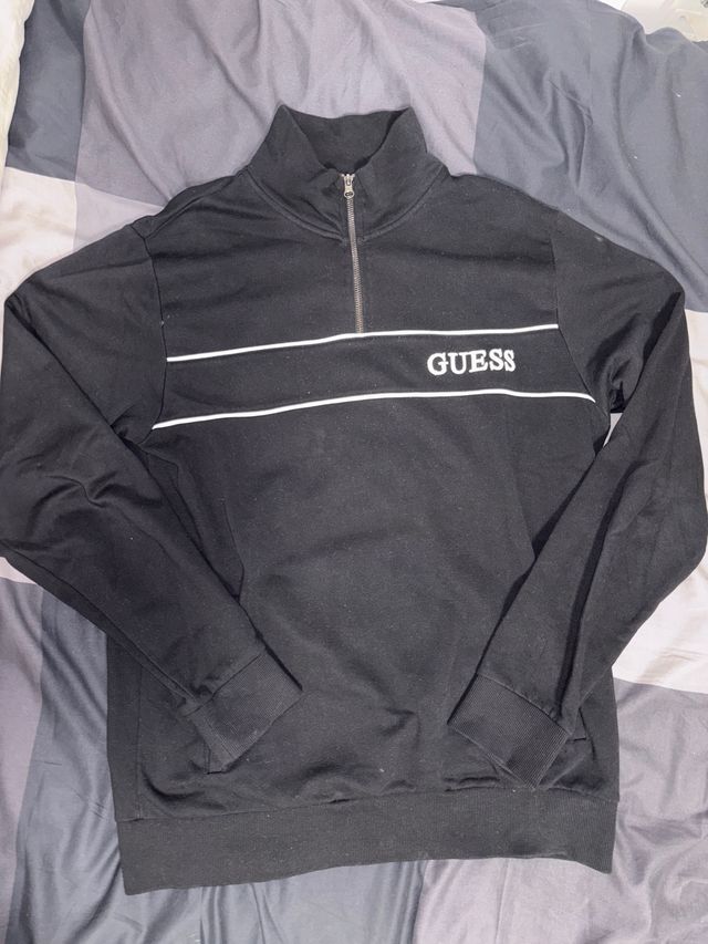 Sudadera Guess Negra Media Cremallera