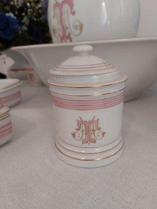 Juego Tocador Antiguo Porcelana Rosa