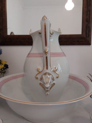 Juego Tocador Antiguo Porcelana Rosa