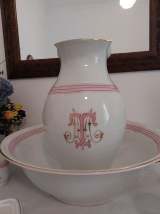 Juego Tocador Antiguo Porcelana Rosa