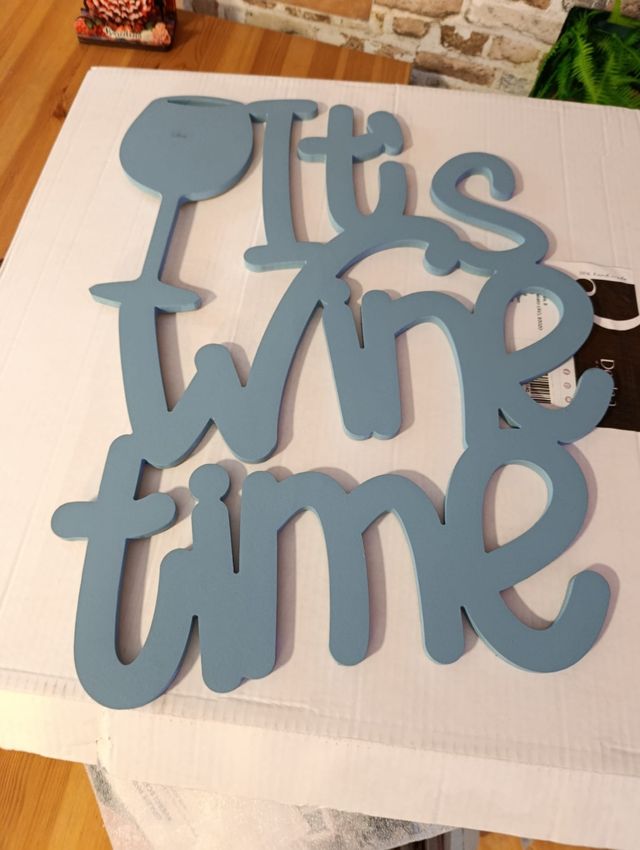 Cartel It's wine time madera azul