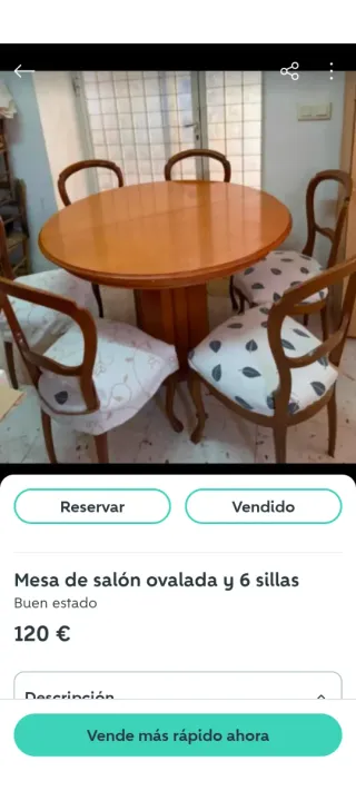 Mesa de salón ovalada y 6 sillas