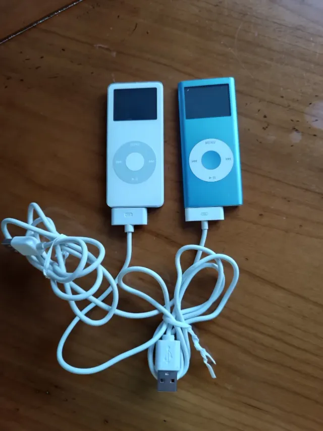 Lote 2 iPods Apple (Azul y Blanco) con cables
