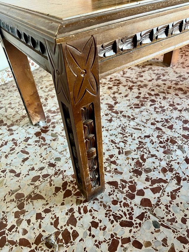 Mesa centro vintage mármol y madera