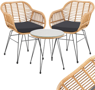 Set 3 Pezzi Arredo Giardino in Rattan con Tavolino