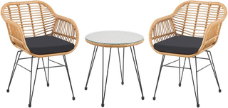 Set 3 Pezzi Arredo Giardino in Rattan con Tavolino