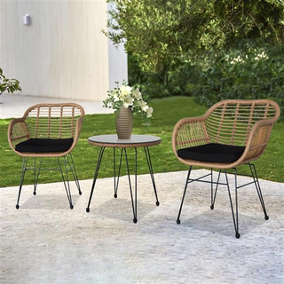 Set 3 Pezzi Arredo Giardino in Rattan con Tavolino