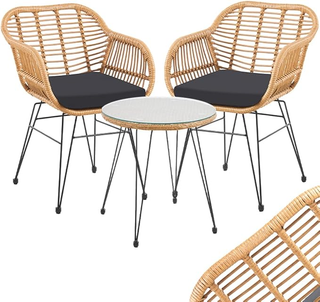 Set 3 Pezzi Arredo Giardino in Rattan con Tavolino