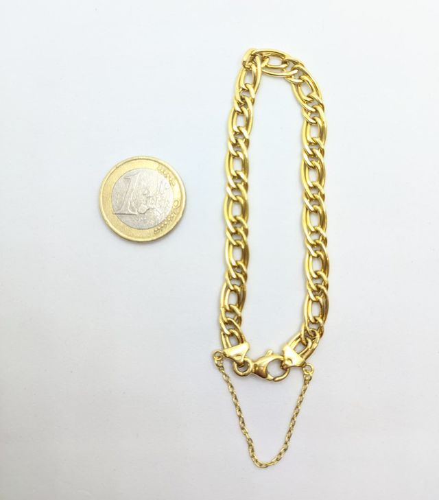 Pulsera Barbada Doble de oro 18k, 9.19 g, 19 cm.