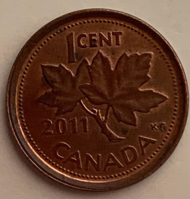 Moneda de 1 centavo canadiense 2011