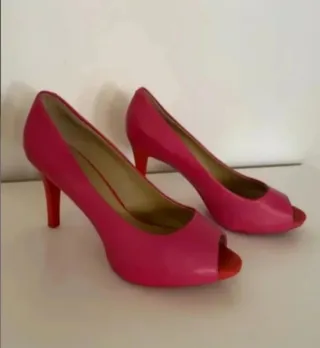 Zapatos Peep Toe Geox Tacon Rosa y Rojo
