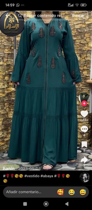 Abaya Vestido Verde con Detalles Dorados