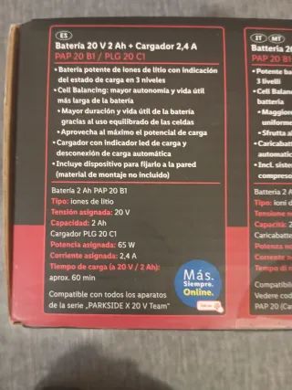 Cargador y 2 Baterías Parkside 20V promoción