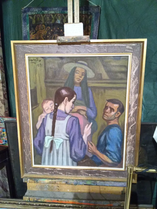 Óleo Familia Ibicenca Lienzo 1951