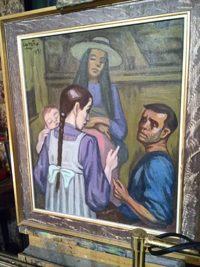 Óleo Familia Ibicenca Lienzo 1951