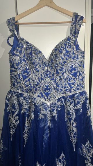 Vestido de 15 años azul marino con pedrería + can