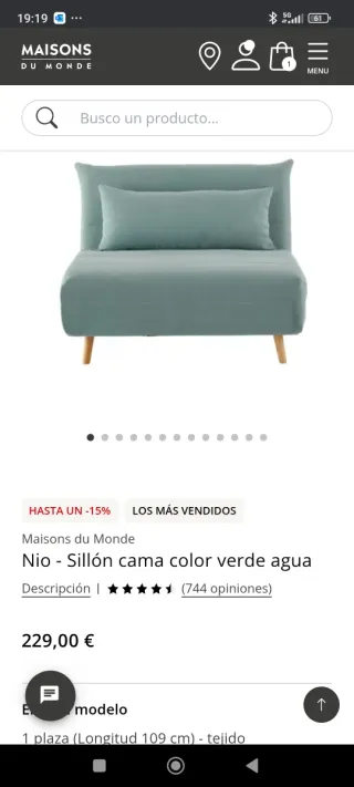 Sofá cama individual Maisons du Monde gris