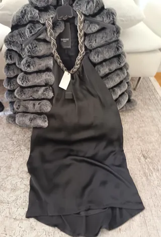 Vestido de fiesta DORADO negro y gris