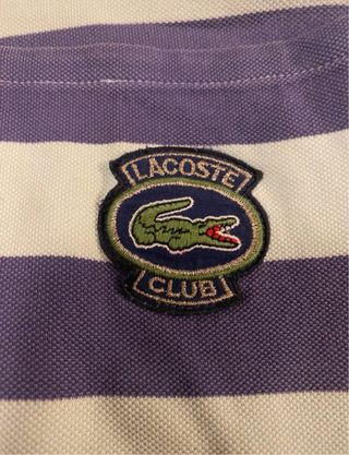 Polo Lacoste Rayas Morado y Blanco