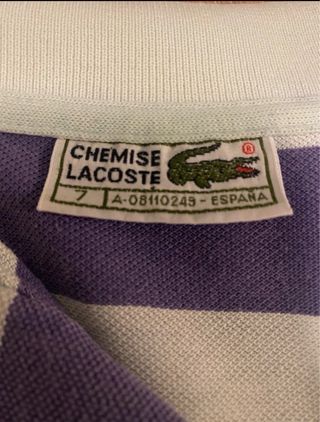 Polo Lacoste Rayas Morado y Blanco
