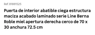 Puerta interior abatible ciega color roble miel