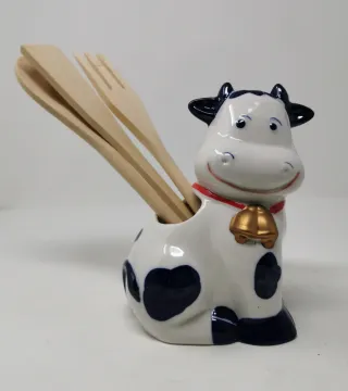Portautensili Mucca Ceramica e Legno