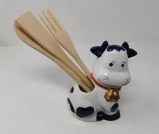 Portautensili Mucca Ceramica e Legno
