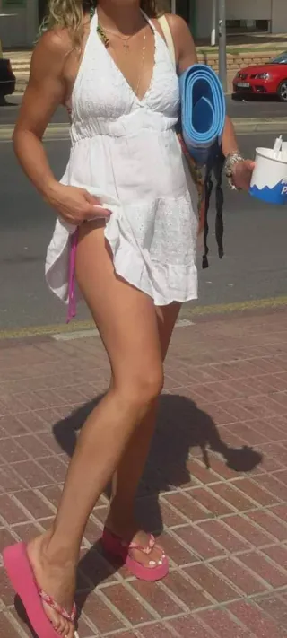 Vestido de playa blanco y rosa 38-40