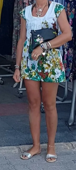 Vestido de playa blanco y rosa 38-40