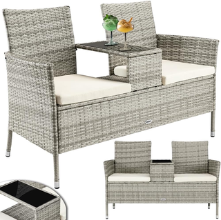 Panchina da Giardino in Polyrattan con Tavolo Inte