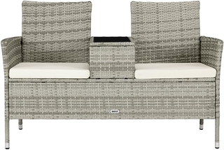 Panchina da Giardino in Polyrattan con Tavolo Inte