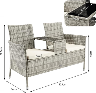 Panchina da Giardino in Polyrattan con Tavolo Inte