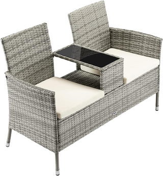 Panchina da Giardino in Polyrattan con Tavolo Inte