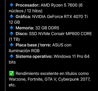 PC Gaming Ryzen 5 7600 + RTX 4070 Ti + 32GB RAM