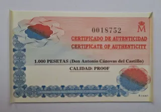 Moneda 1000 Pesetas Plata 1997 Antonio Cánovas