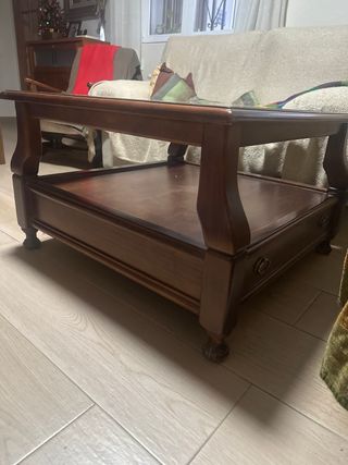 Mesa centro madera y cristal 80x90x53cm alto