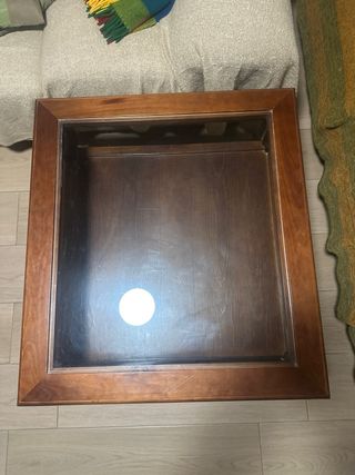 Mesa centro madera y cristal 80x90x53cm alto