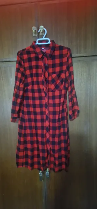 Vestido Camisa Cuadros Rojo y Negro