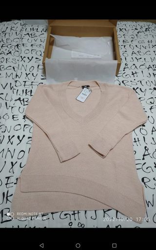 Jersey punto mujer beige/rosa talla M
