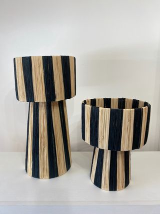 Lámparas de rafia rayadas beige y negro