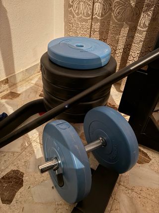 Rack + Banco Reclinable + Discos 110kg + TRX