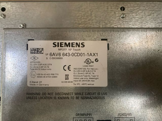 Siemens MP277 10” Touch Screen