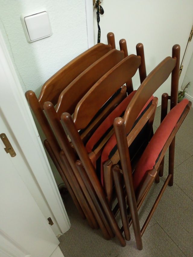 Juego de 4 Sillas Plegables Madera y Tela