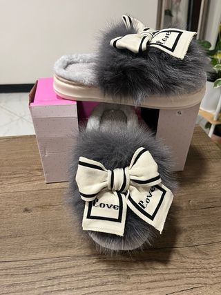 Ciabatte donna pelo grigio/bianco taglia 36-37