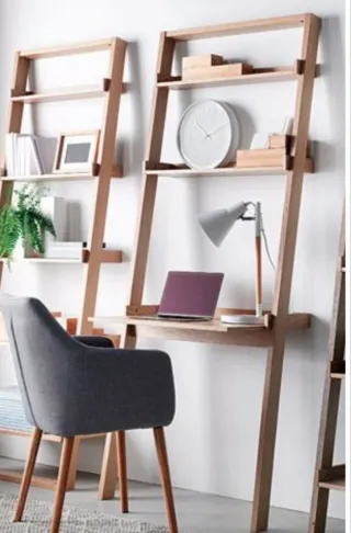 Estantería escalera con escritorio nogal
