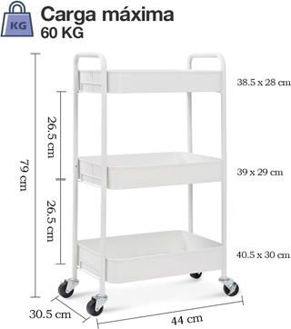 Carrito Cocina 3 Niveles Blanco