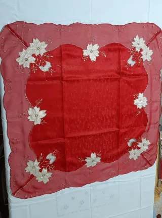Tovaglietta Natale Paillettes Fiori Rossi