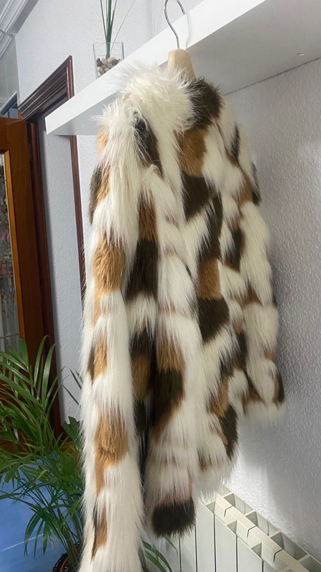 Abrigo pelo Pepe Jeans marrón y blanco